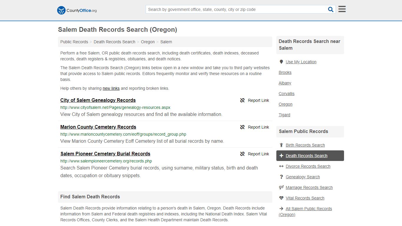 Death Records Search - Salem, OR (Death Certificates ...