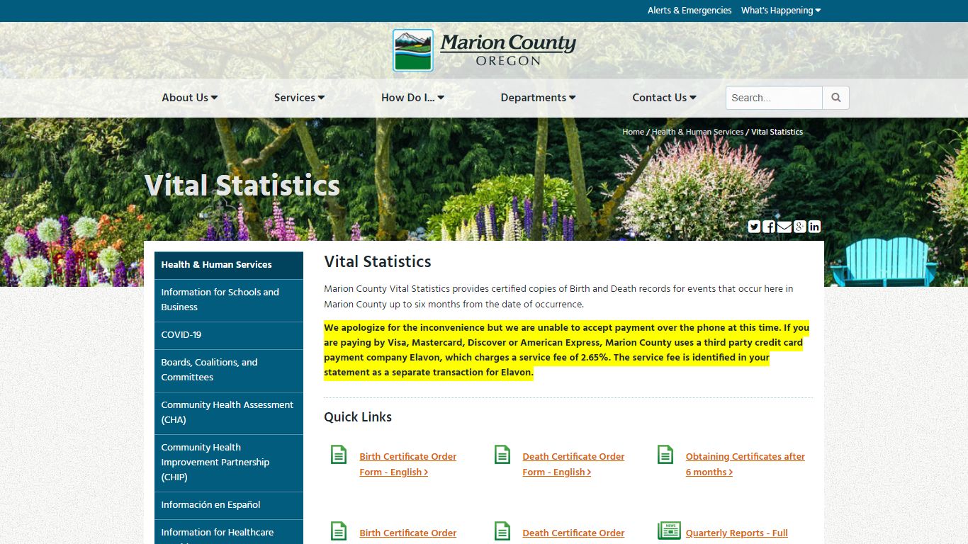 Vital Statistics - Marion County, Oregon