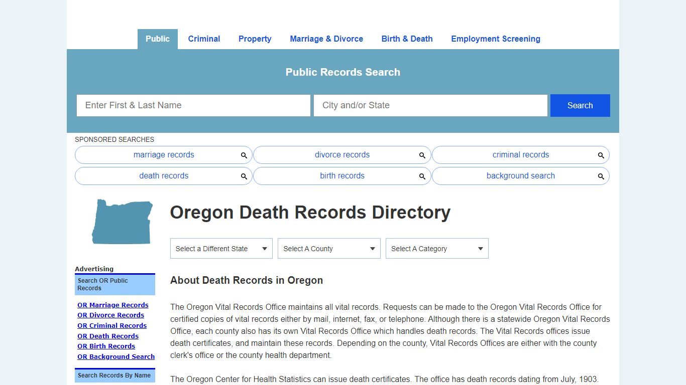 Oregon Death Records Search Directory