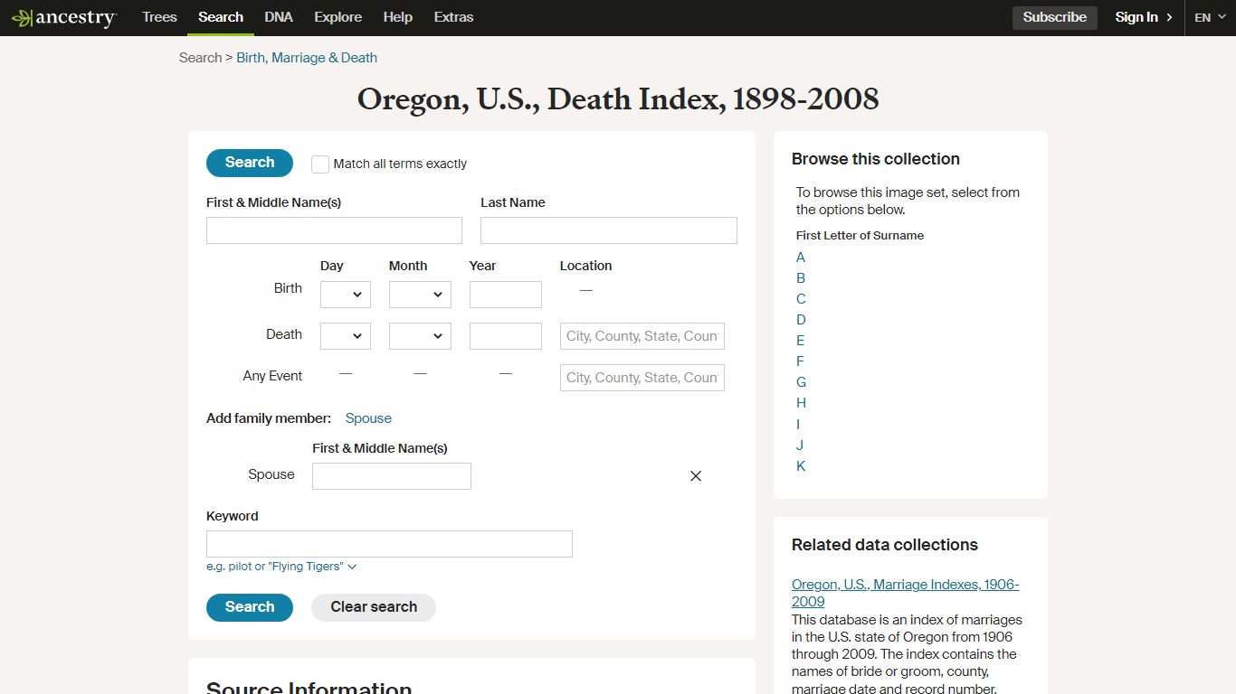 Oregon, U.S., Death Index, 1898-2008 - Ancestry